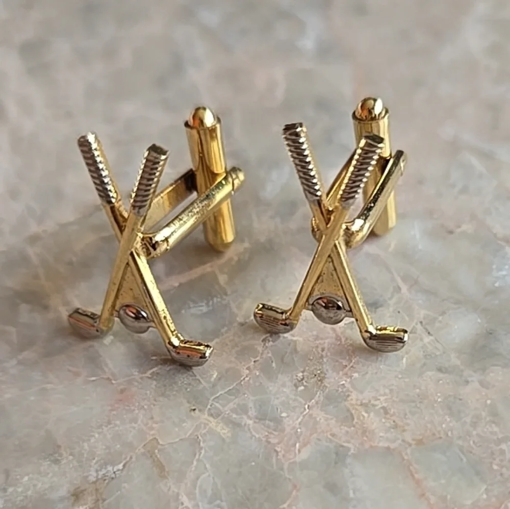 Vintage golfing club‎ themed cufflinks gold tone men accessories
